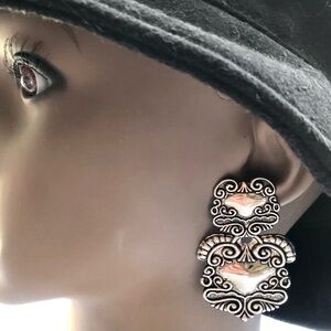 Vintage Southwestern Tribal Chandelier Repousse Stud Earrings 2.5”